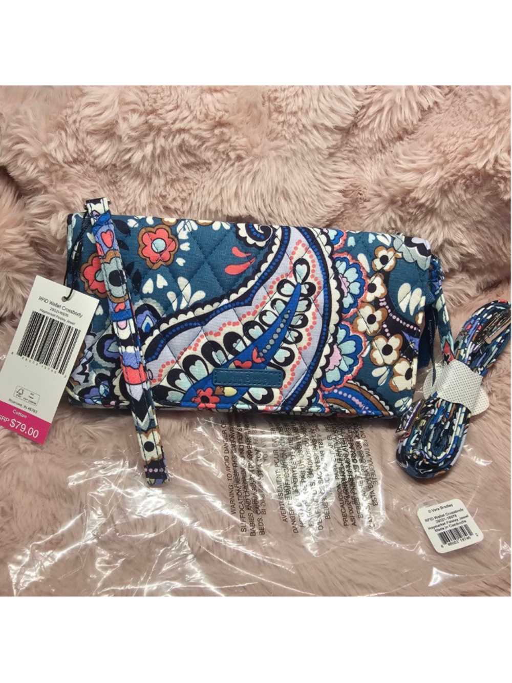 Vera Bradley RFID Wallet Crossbody in Haymarket Paisley Jewel